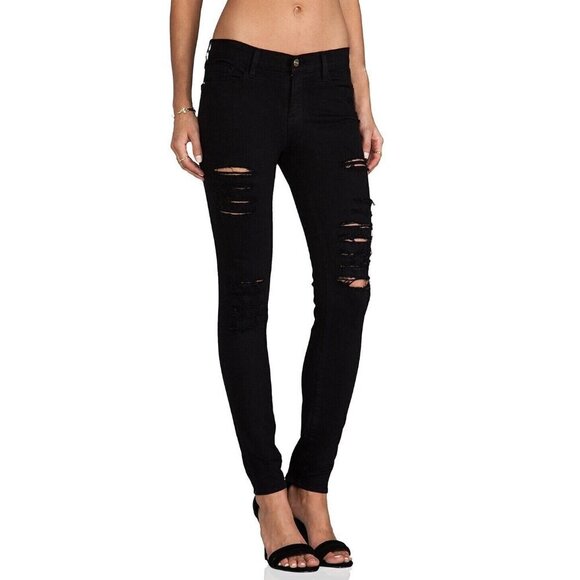 NWT FRAME Le Skinny de Jeanne in Film Noir Color Rip Destroyed Stretch Jeans 26 - Picture 1 of 10